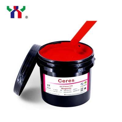 Tinta de impresión flexográfica Ceres UV/LED de fuerza adhesiva fuerte de alta calidad para impresión de papel y etiquetas (materiales PP, PET), color magenta